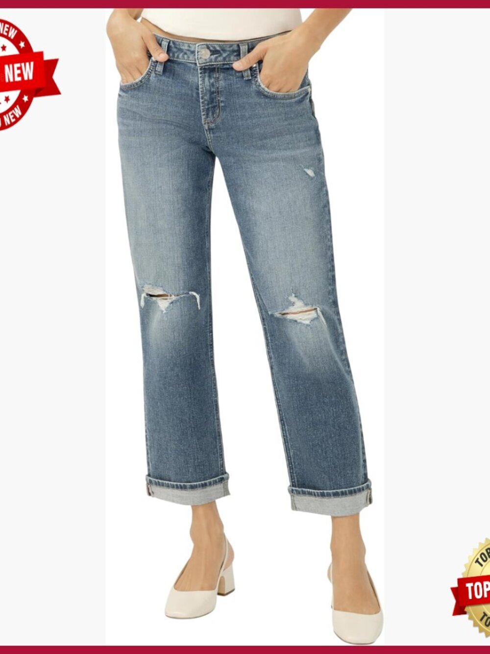 Boyfriend Straight Leg Jeans Mid Rise Distressed Details Size 26
